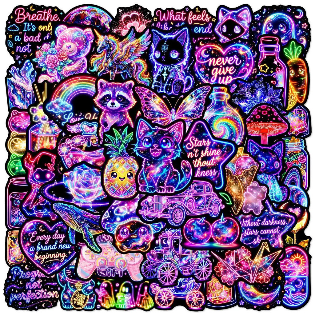 50 Pçs Colorido Neon Adesivos Decalques Estéticos Para Portátil Almofada Telefone Geladeira Viagem Bagagem Garrafa De Ág