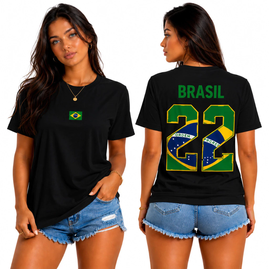 Camiseta Dry Fit Brasil 22 Unissex Bandeira Brasileira Algodão Casual Masculina Feminina
