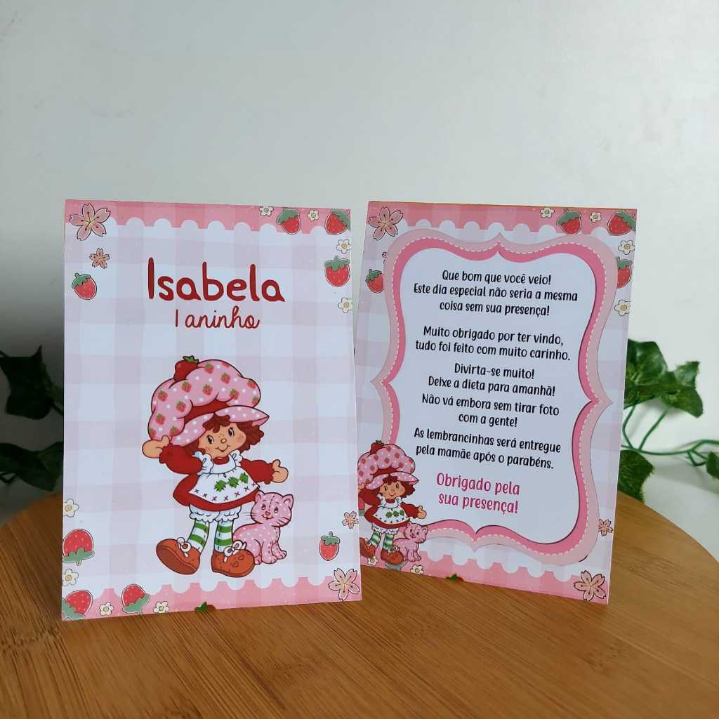 Kit Plaquinha de Agradecimento Personalizadas Moranguinho vitage - anos 80| Aniversário Infantil | Centro de Mesa