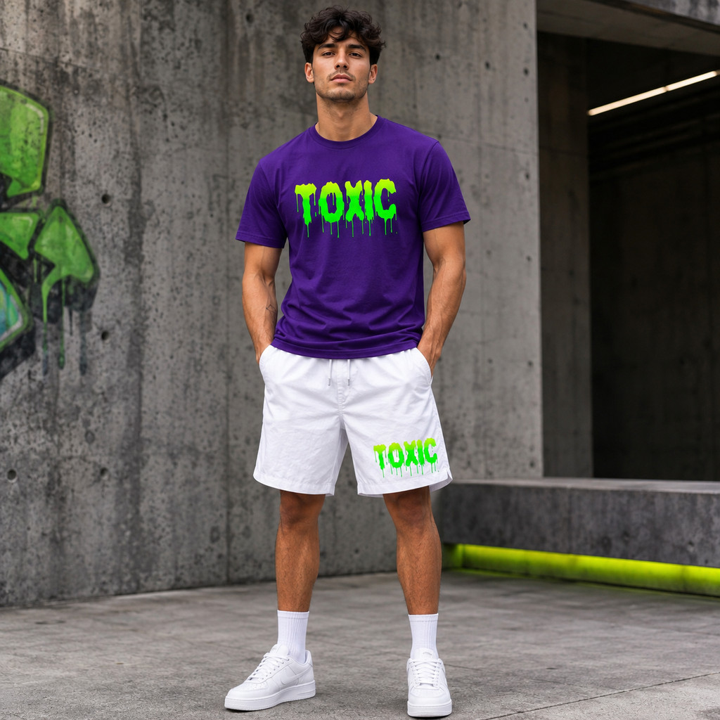 Conjunto Camiseta Algodão Premium + Shorts Tactel Estampado Toxic Estampa Verde Neon