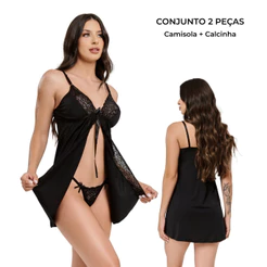 Camisola Feminina com Calcinha Renda e Alça Regulável Conjunto Lingerie