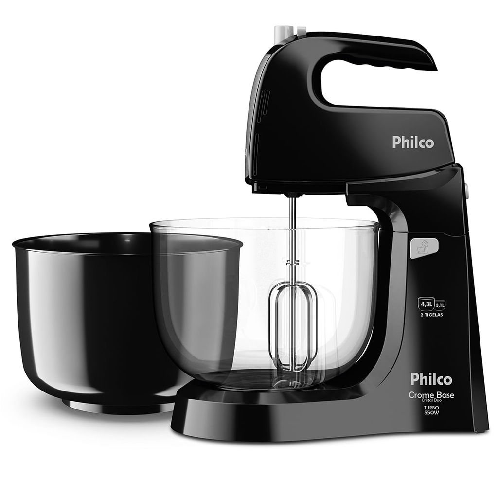 Imagem Batedeira Philco 550W Preta Crome Base Cristal Duo Turbo