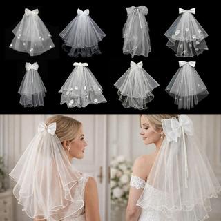 Véu De Casamento , Noiva Com Borda De Renda Branca Fotográfico Laço De Camada Dupla Inchado Para Festa
