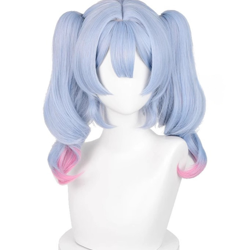 Rabo de cavalo oco com efeito degradê, pelo de coelho realista, rosa em camadas, azul cosplay.
