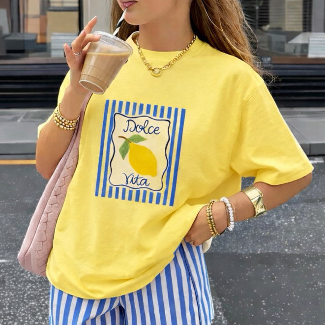 Camiseta Feminina Dolce Vita Limão  Algodão Premium Moda Verão Casual Trendy