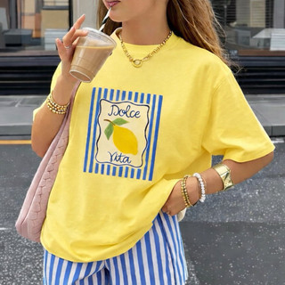 Camiseta Feminina Dolce Vita Limão  Algodão Premium Moda Verão Casual Trendy