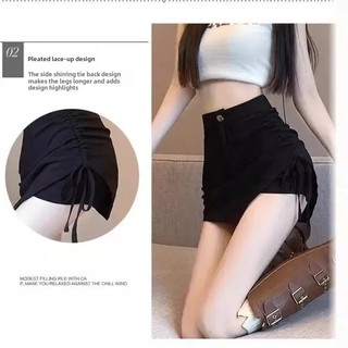 Saia Irregular com Cordão 2024, Saia Feminina de Verão, Saia de Cintura Alta em A, Elegante, Modeladora, para o Quadril,