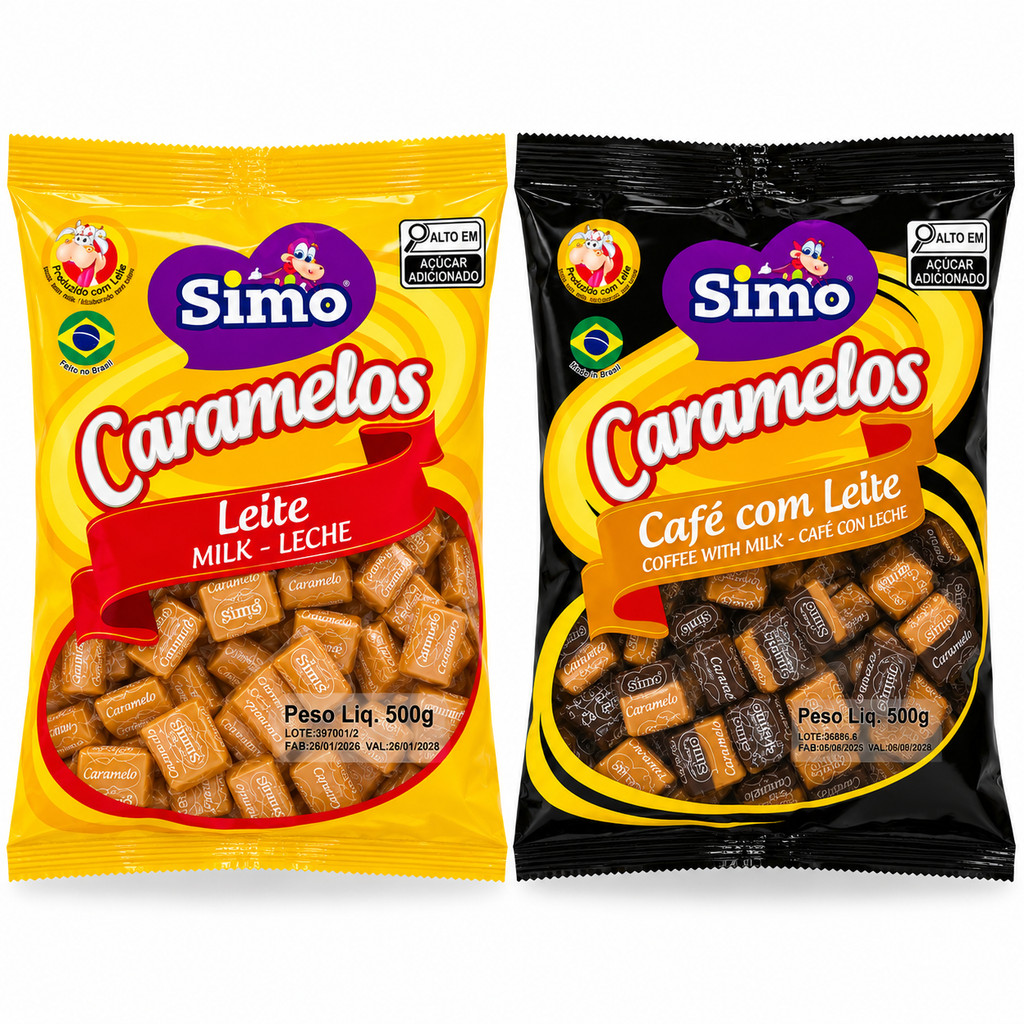 Kit 02 Bala Mast Caramelo Leite E Café Com Leite Simonetto 500g