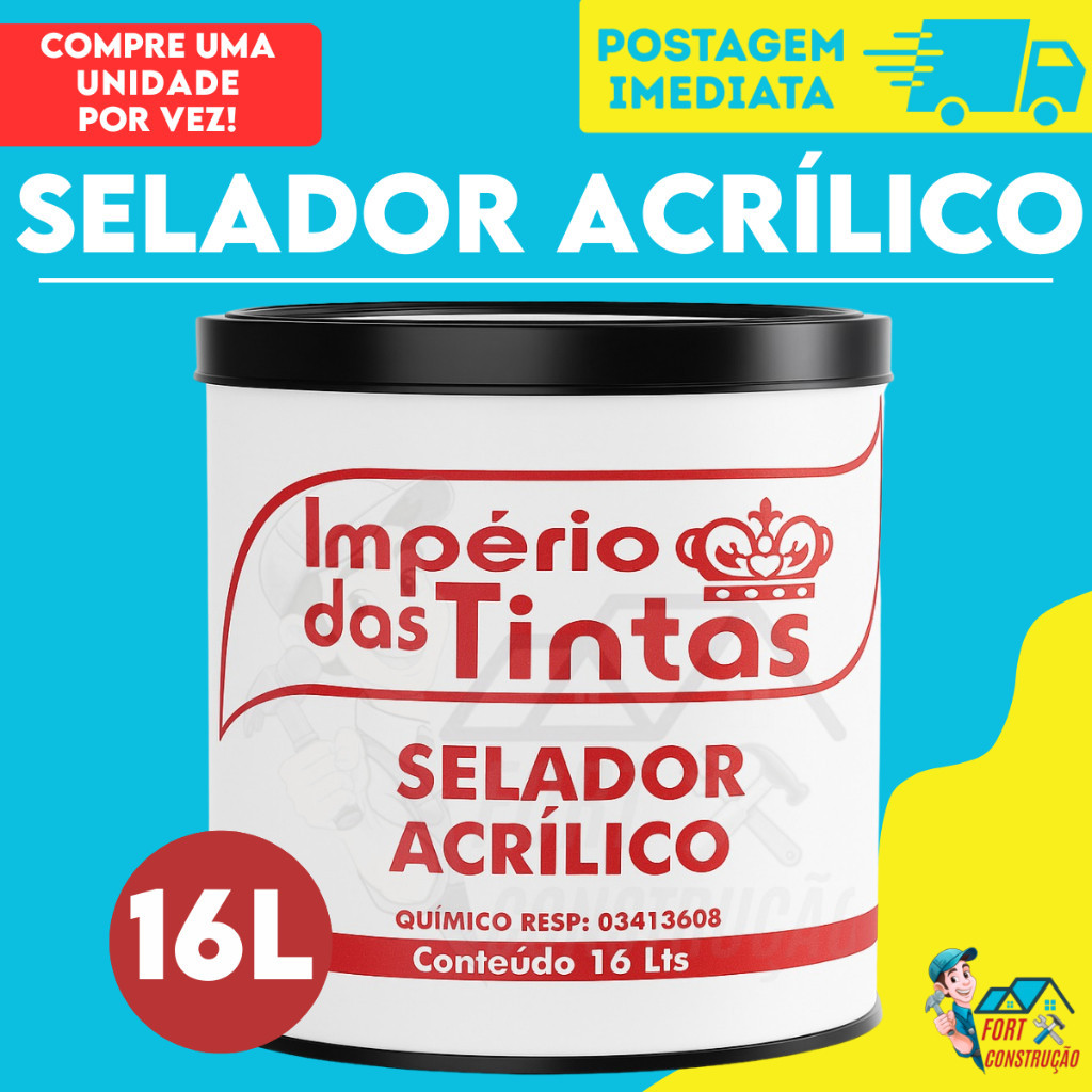 Selador Acrilico Profissional Interno e Externo 16L Império de Parede Branco Premium Secagem Rápida