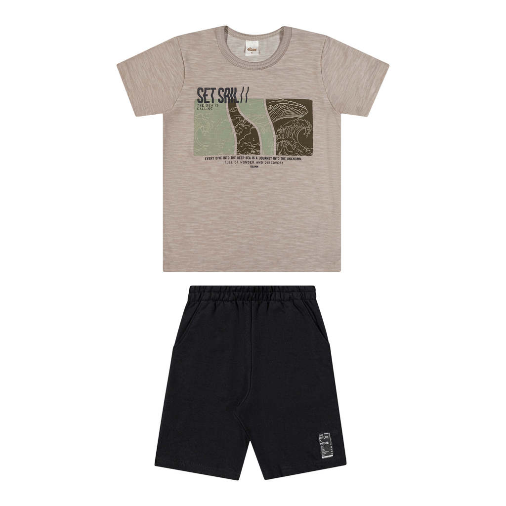 Conjunto Infantil Menino Baleia Puff Elian Cinza