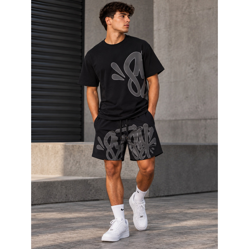 Conjunto Masculino Camiseta e Shorts Tactel Estampado Synaworld Moda Streetwear Casual Juvenil Manga Curta