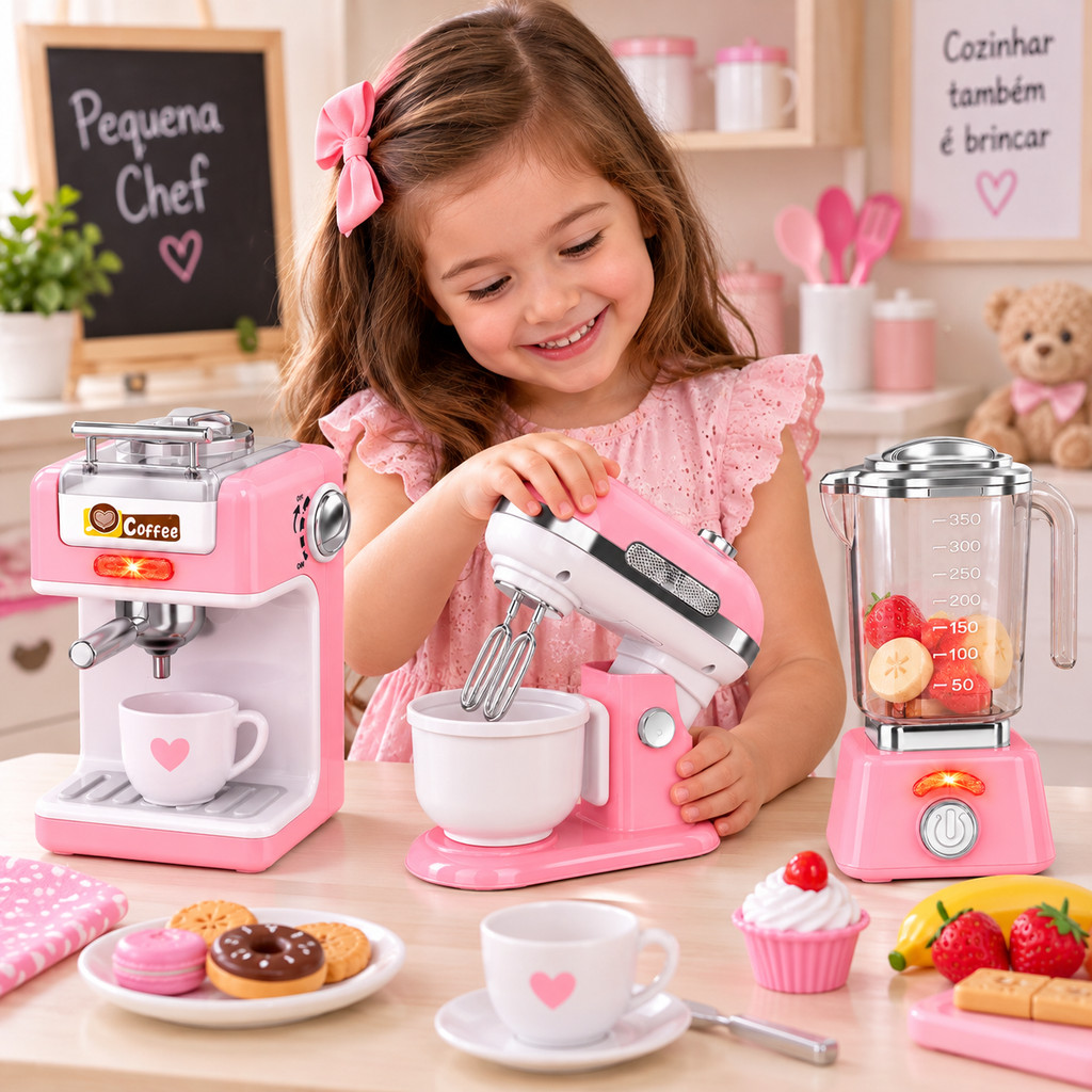 Brinquedo Cozinha Infantil 3 Peças Luz Som Faz de Conta