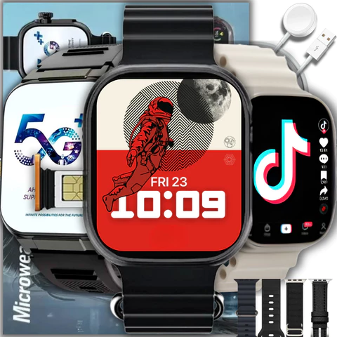 Smartwatch 5g Ultra 3 Ai 16gb Serie 10 Chip 4 pulseiras +3 brinde Câmera Caixa Prateado Case + Película Proteção