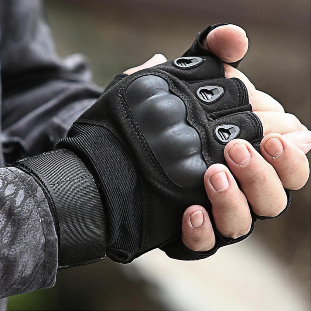 Luvas táticas masculinas proteção para motocicleta antiderrapante resistente ao desgaste meio dedo sem dedos anti @-