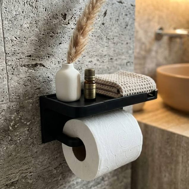Suporte Papel Higiênico Premium Apoio Para Celular de Banheiro Fixo na Parede Sem Furos