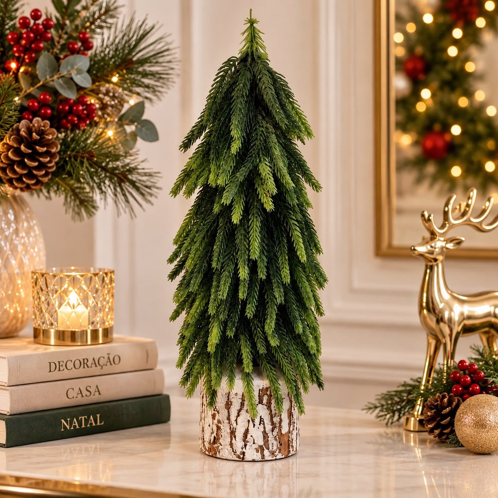 Árvore de Natal Decorativa Verde com Base Rústica 31cm 27049 – Vencedor