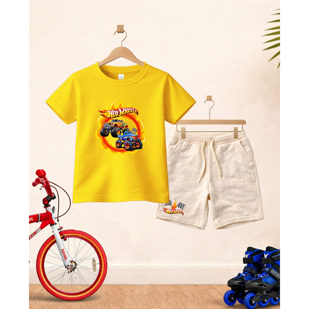 Camiseta + Short Conjunto Infantil H W Carros Desenho Conjunto De Bermuda Juvenil Conjunto De Bermuda Juvenil