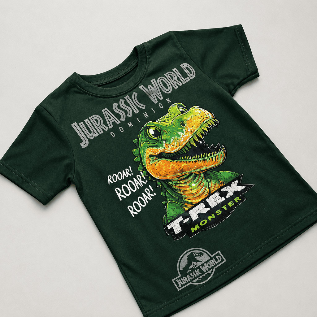 Camiseta Infantil Dinossauro Jurassic Algodão Confortável Roupa Menino Estampa Divertida Moderna