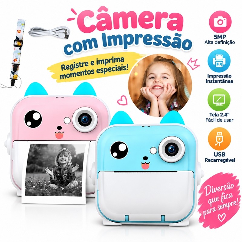 Câmera De Impressão Instantânea Para Crianças Vídeo Fotografia Digital Fotográfica Toy Mini Impressora Térmica Boy Girls