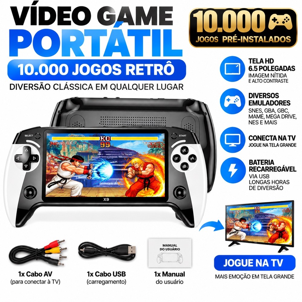 Vídeo Game portátil 10000 jogos retrô tipo P-s.Eony 6.5 Polegadas Janoclick