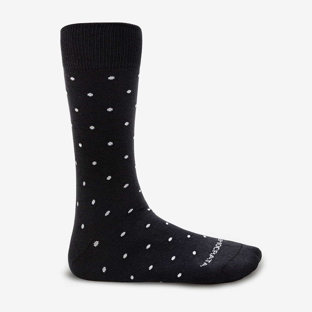 Meia Masculina Cano Longo Algodão Poliamida Preta Poá 39/44