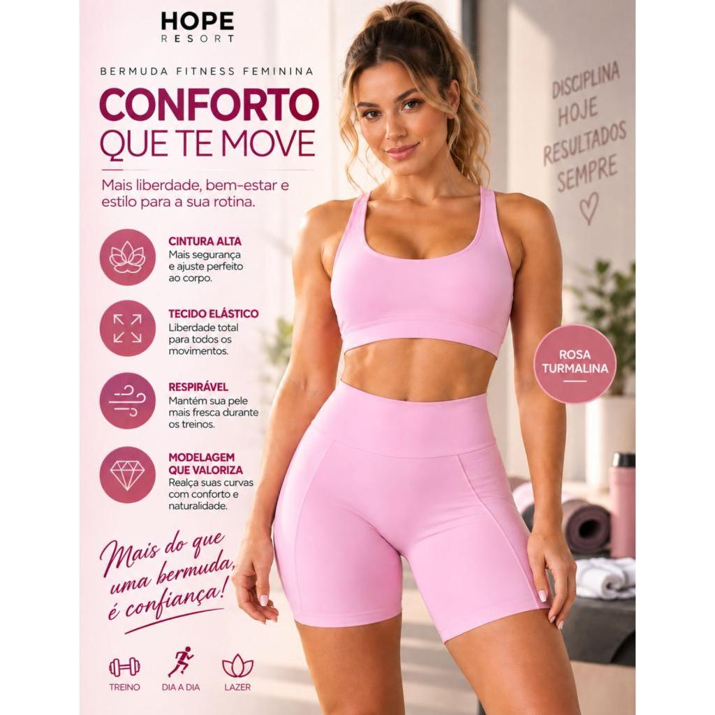 Bermuda Fitness Academia Feminina Cintura Alta Sem Transparencia Poliamida