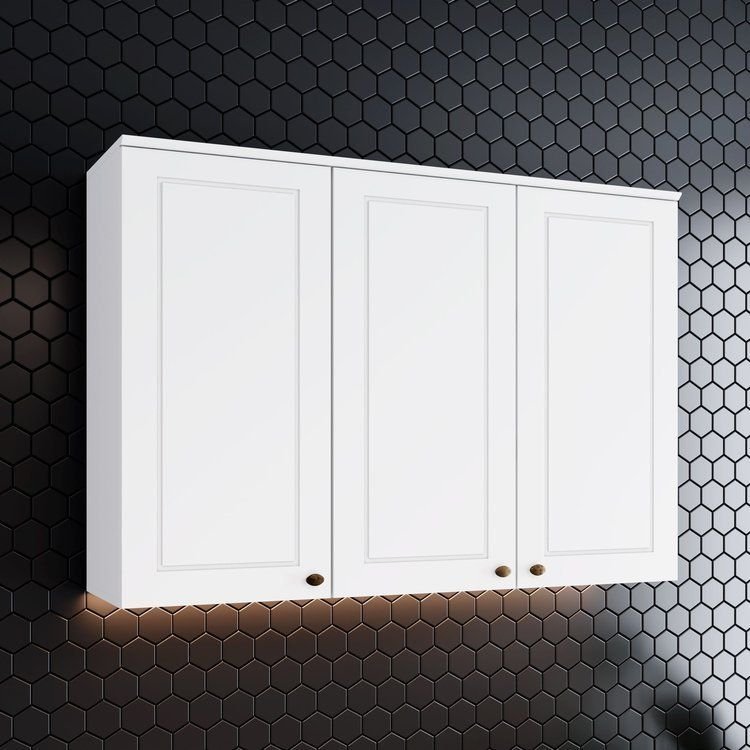 Armário Aéreo 3 Portas Clássico Americana Branco Branco