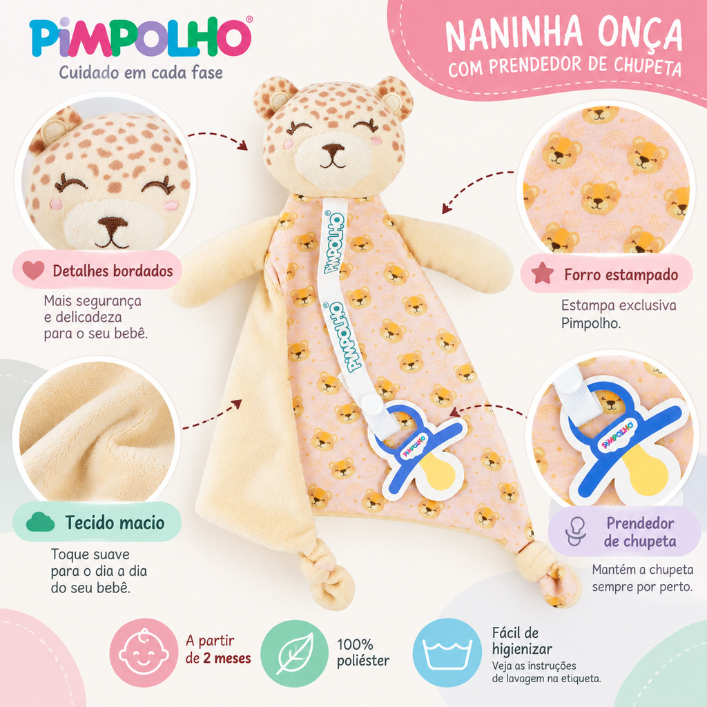 Naninha Bebê Onça com Prendedor de Chupeta 2 Meses+ Pimpolho — imagem 2 de 2