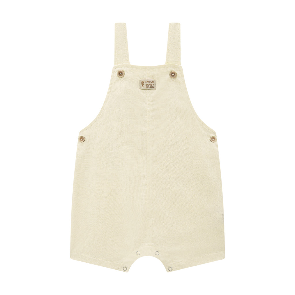 CONJUNTO CAMISETA EM MEIA MALHA ESTAMPADA E JARDINEIRA EM LINHO COM ELASTANO / BRANCO