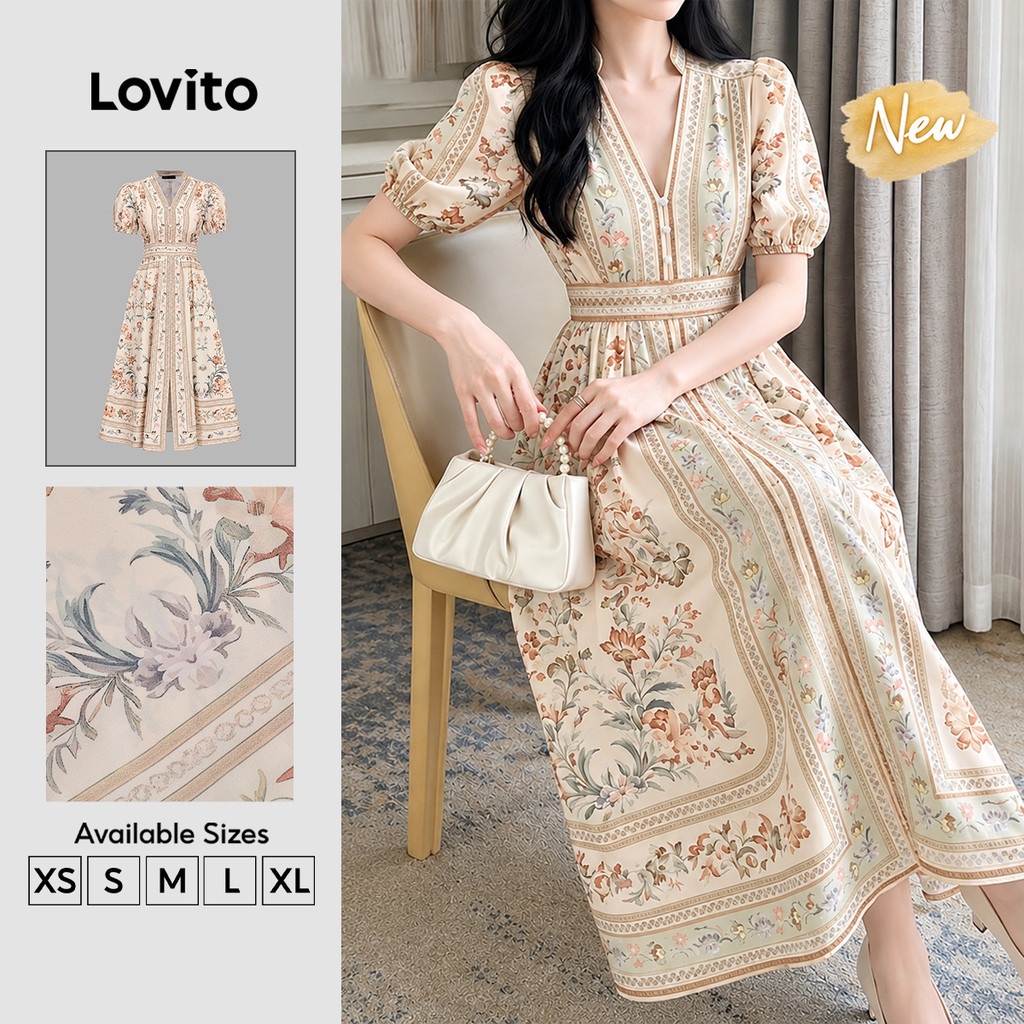 (New Arrival) Lovito Vestido Feminino Elegante Longo De Trabalho Estampa Tribal zíper Corte a primavera/verão DRK10P1D958