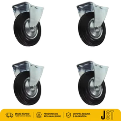 Kit 4 Rodízios Fixos Borracha 100mm 4 Polegadas JST para Móveis e Carrinhos