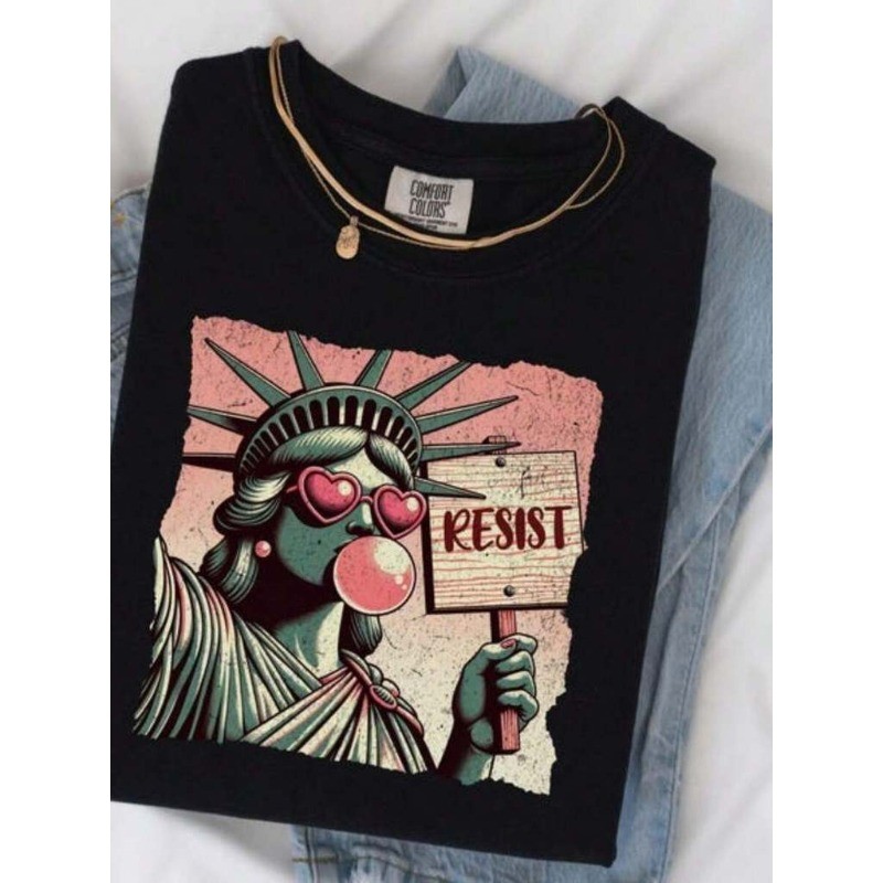 Tshirt Feminina Estilosa Camisa Estampada Estátua Resist Bola de Chiclete Estampada Lançamento Camiseta