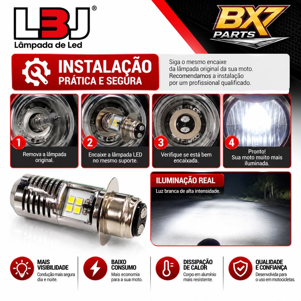 Lâmpada Led Honda Pop/ Bros/ BizM5 9w 8 Leds 1200 Lumens(Branco,Branco-frio,M5) — imagem 2 de 2