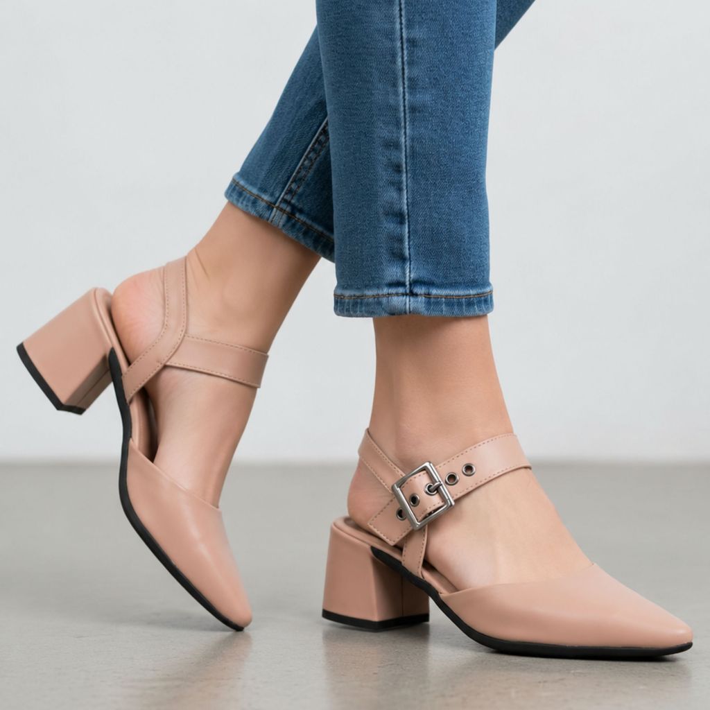 Sapato Feminino Bico Fino Bellamore Scarpin Social Com Fivela Salto Grosso 6 Cm Branco,Marsala,Rocha