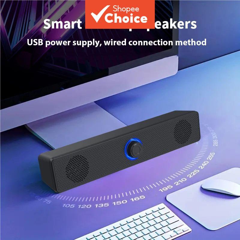 1002 Barra de som USB com alimentação e fio, luz LED, som estéreo 3D para laptop, caixa de som multimídia