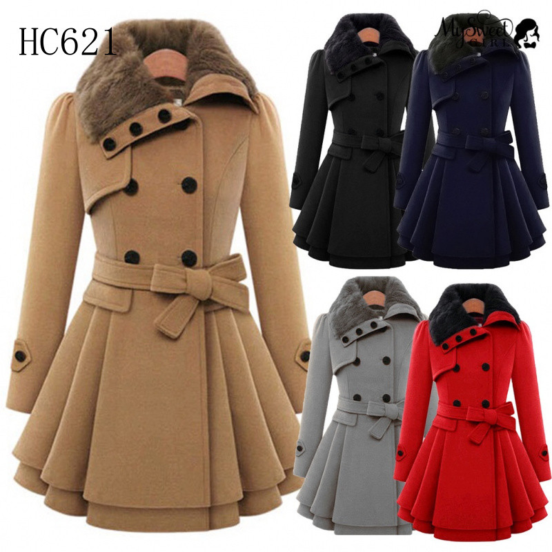Casaco/Sobretudo Feminino Mysweetgirl com Lapela/Estilo Coreano/Outono/Inverno HL550 Casaco/Sobretudo Feminino com Lapel