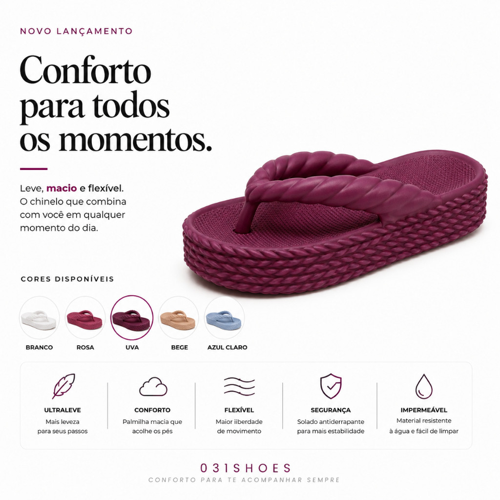 Chinelo Tamanco Flatform Corda Naval Trançada Feminino EVA Plataforma Confortável Leve