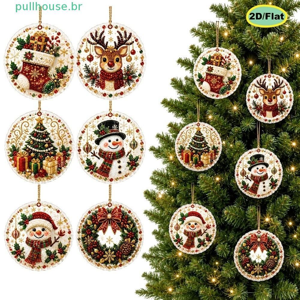 PULLHOUSE 6 Unidades DIY Kit De Pintura De Diamante De Natal , Conjunto De Enfeites Com Base Redonda