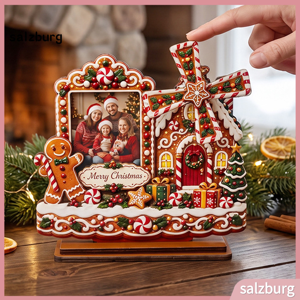 < salzburg > Ornamento De Mesa De Madeira , Moldura De Foto De Natal Com Moinho De Vento Giratório Exclusivo , Perfeito 
