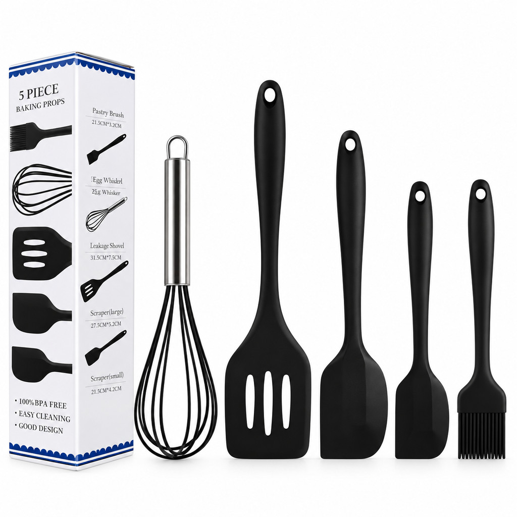 Conjunto Culinário De Silicone Confeitaria 5 Peças Fue Espátula Vazada Raspando