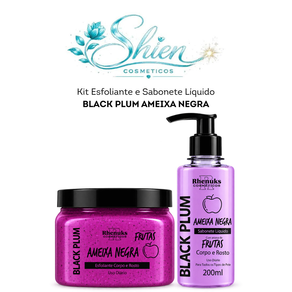 Kit Esfoliante + Sabonete Líquido Rosto e Corpo ( Ameixa Negra - Rhenuks