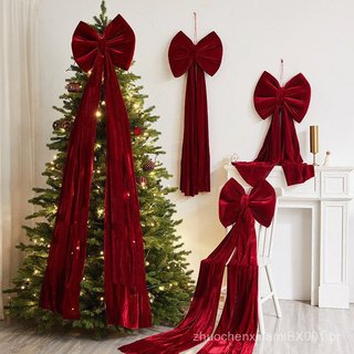 Laço de veludo para decoração de Natal, aniversário e casamento, enfeite de fundo para árvore de Natal, chapéu de Natal,