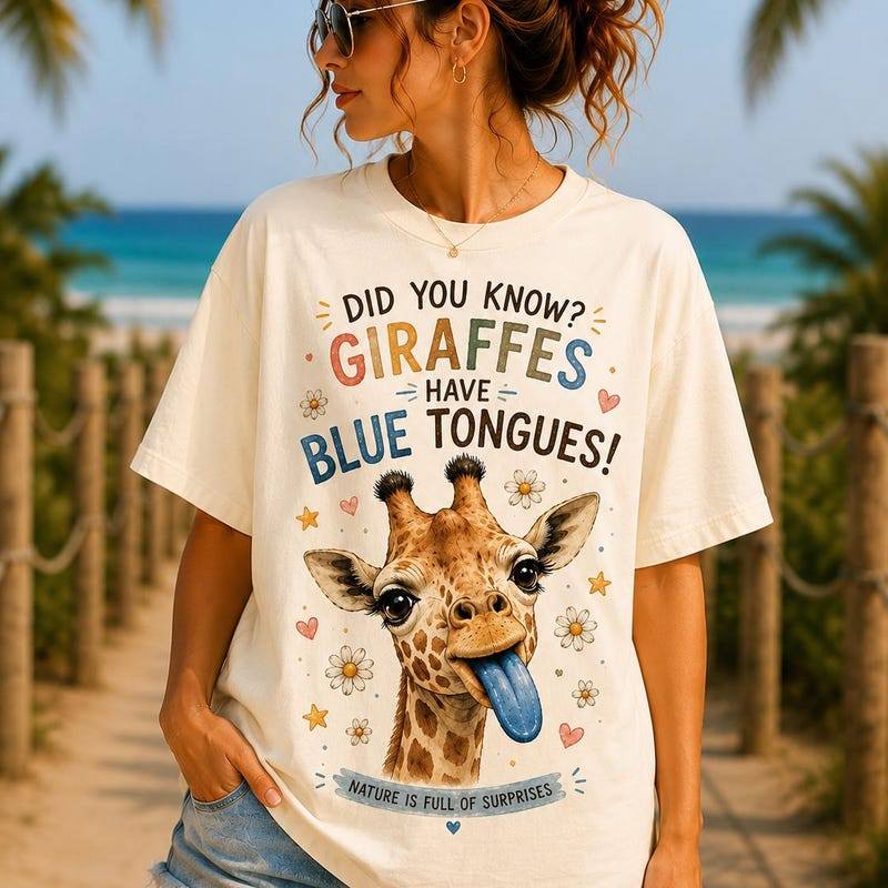 Camiseta Unissex Premium De Algodão Estampa Girafa Divertida Cor Crua Estilo Casual Para Praia E Passeio Diário