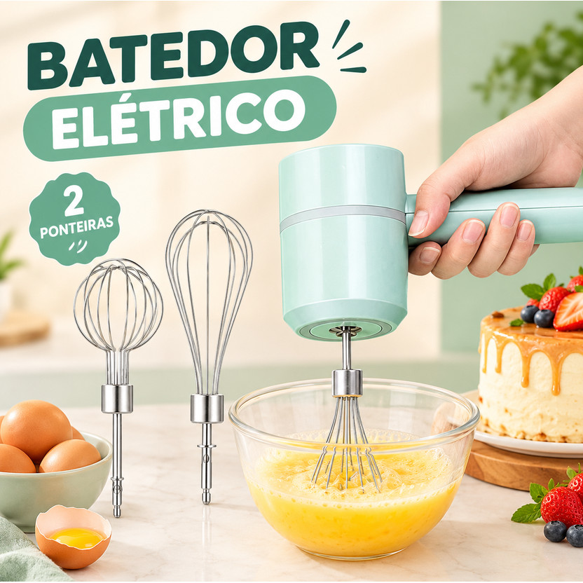 Batedor Elétrico Mixer de Ovos Aço Inox Portátil Misturador para Café Leite Molhos e Massas