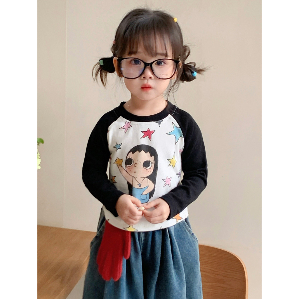Meninas versão coreana camiseta de manga comprida terno moda roupas de outono crianças Super agradável moda bloqueio de 