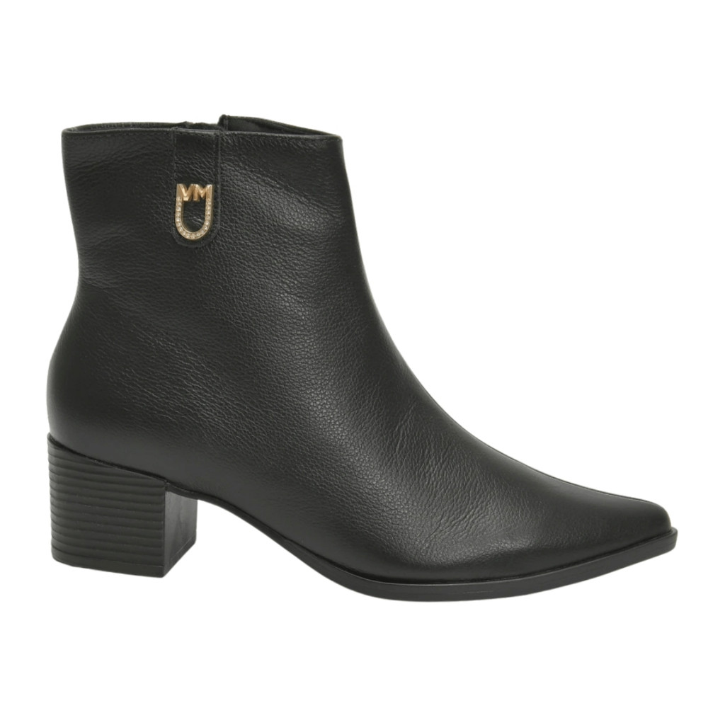 Bota de Couro Cano Curto Salto Bloco Feminino Via Marte 231-008-01 Preto