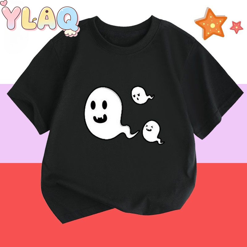 Halloween Bonito Fantasma Crianças Manga Curta Camiseta Dos Desenhos Animados Impressão Meninos Meninas Casual Topo
