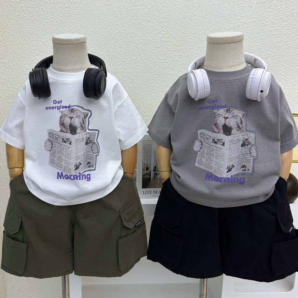 Meninos verão camiseta de manga curta 2025 novo estilo crianças verão impresso dos desenhos animados meia manga topo men