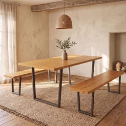 Conjunto Mesa de Jantar 200cm Retangular 2 Bancos em Ferro e Madeira Maciça Savannah Espresso Móveis