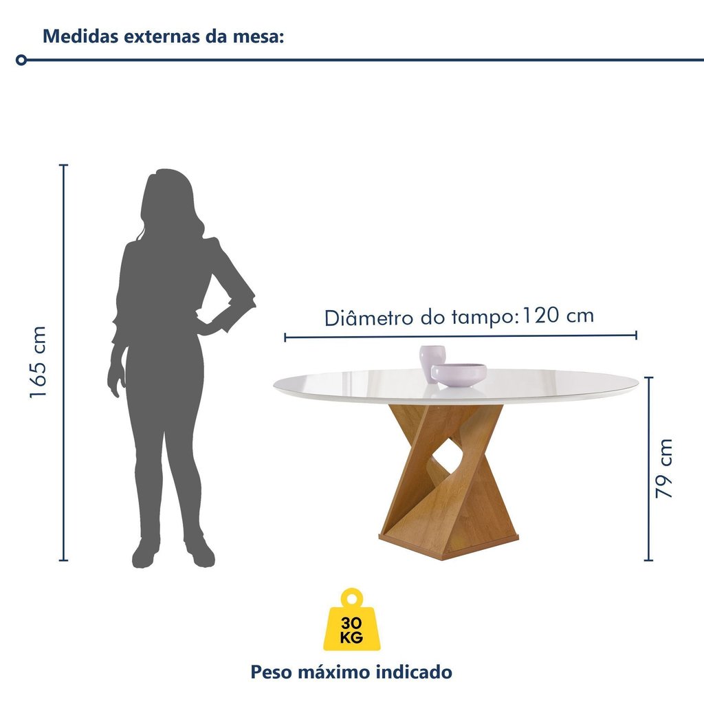 Conjunto Mesa Barcelona 120cm com 6 Cadeiras Espanha Tampo Plus Redondo Vidro Yescasa · foto 2